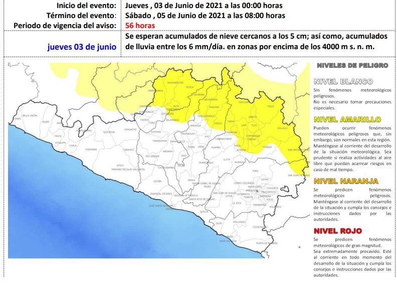 Precipitaciones se registrarán en la sierra media y alta de la región Arequipa del jueves 3 al sábado 5 de junio