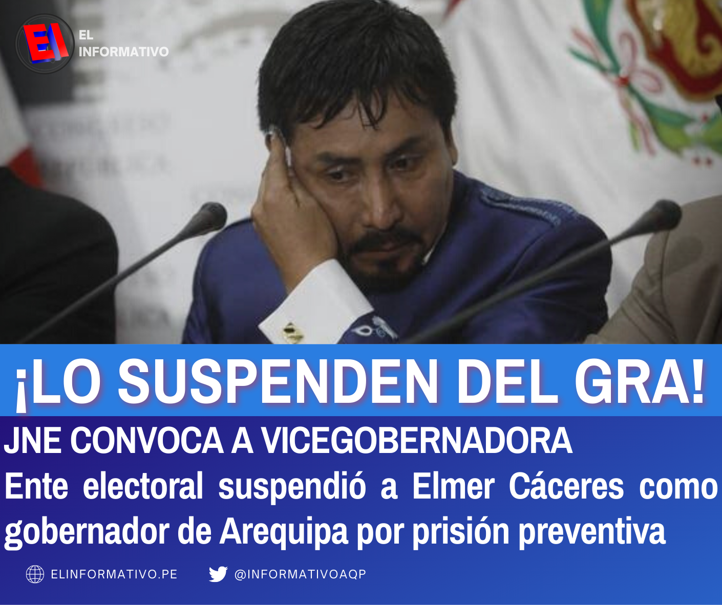 JNE suspende a Elmer Cáceres Llica del cargo de gobernador regional por tener prisión preventiva