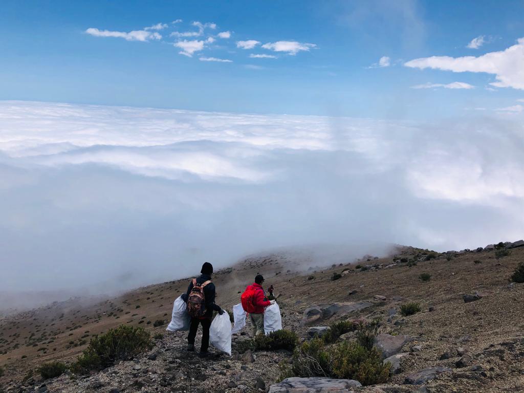 Jóvenes andinistas realizan limpieza de nido de águilas en la ruta de ascenso al Misti