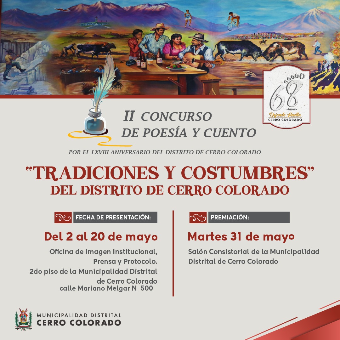 Municipalidad de Cerro Colorado convoca a concurso de poesía y cuento escolar «Tradiciones de Mi Distrito»