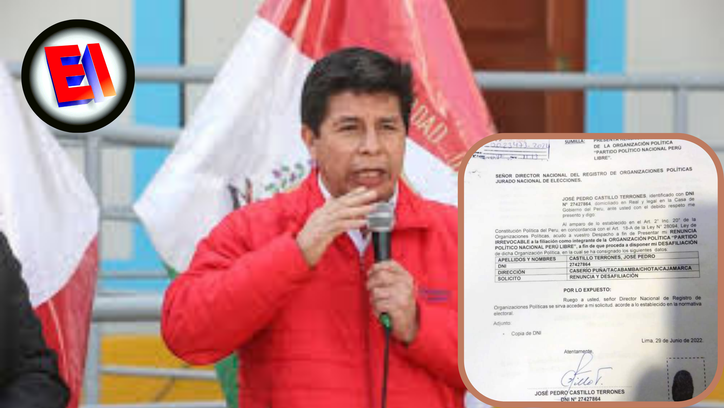 Presidente Castillo presenta  renuncia irrevocable a partido Perú Libre
