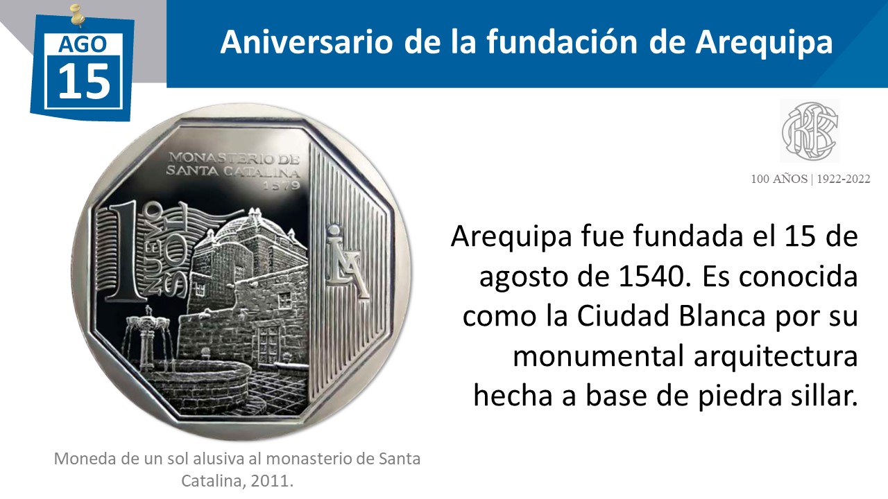 BCR revalora moneda alusiva al aniversario de Arequipa