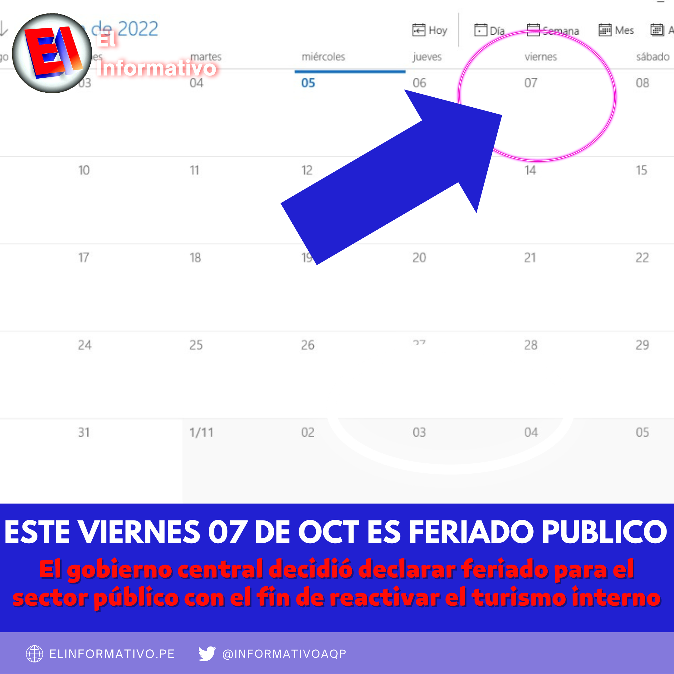 Declaran feriado para el sector público el viernes 07 de octubre