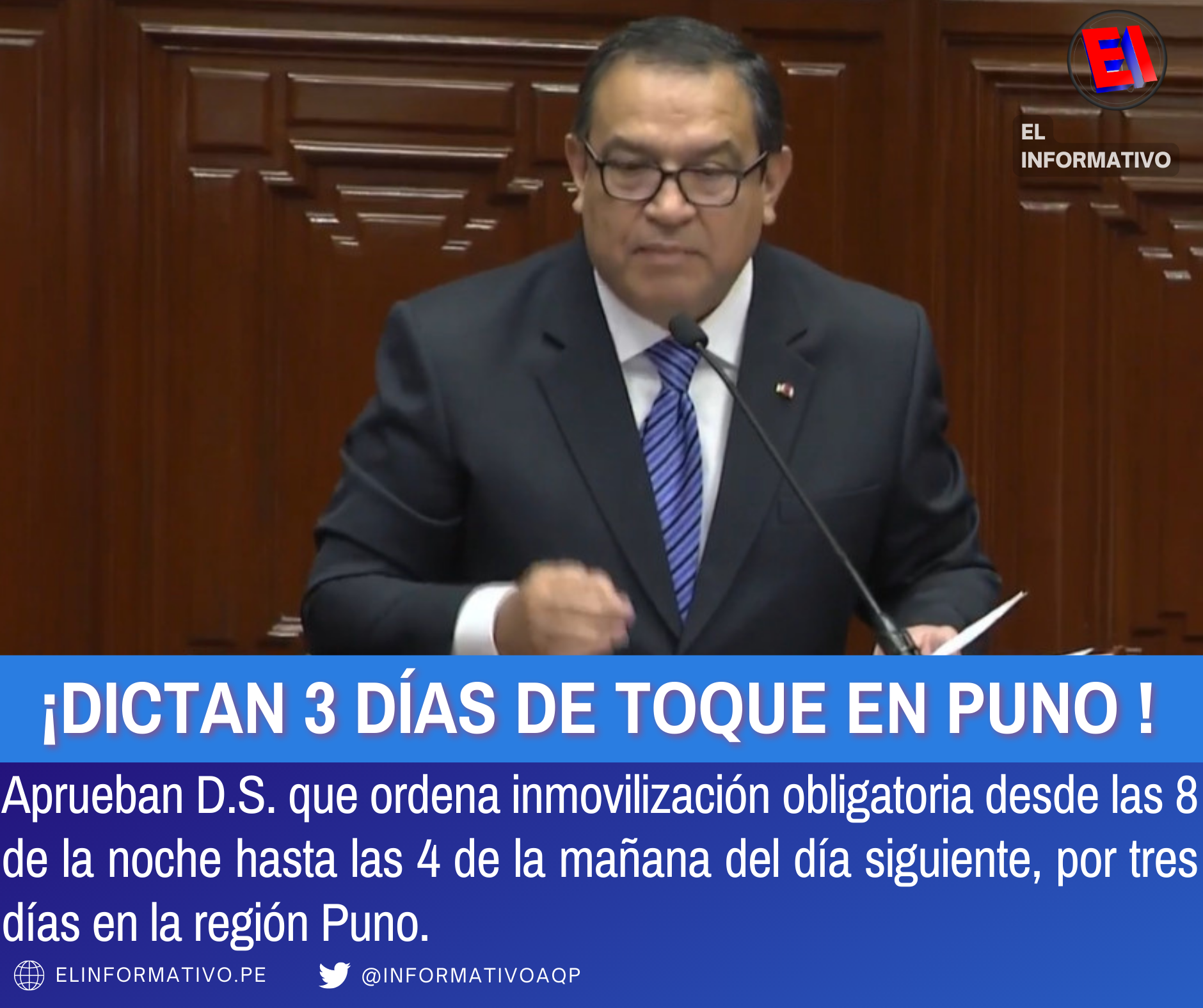 Presidente del Consejo de Ministros anuncia toque de queda en la región Puno por 3 días