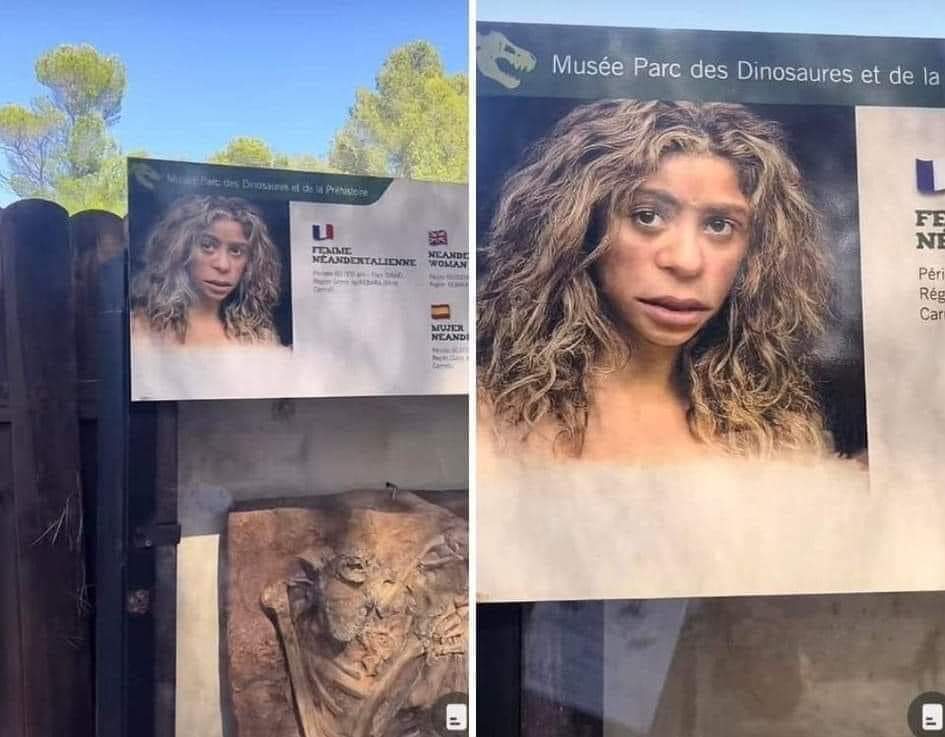 Modifican foto de Shakira como mujer neandertal  en museo de Francia   