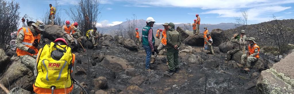 Guardaparques bomberos forestales de la Reserva Nacional de Salinas y Aguada Blanca atienden emergencia en la localidad de Llamocpampa de la provincia de Caravelí
