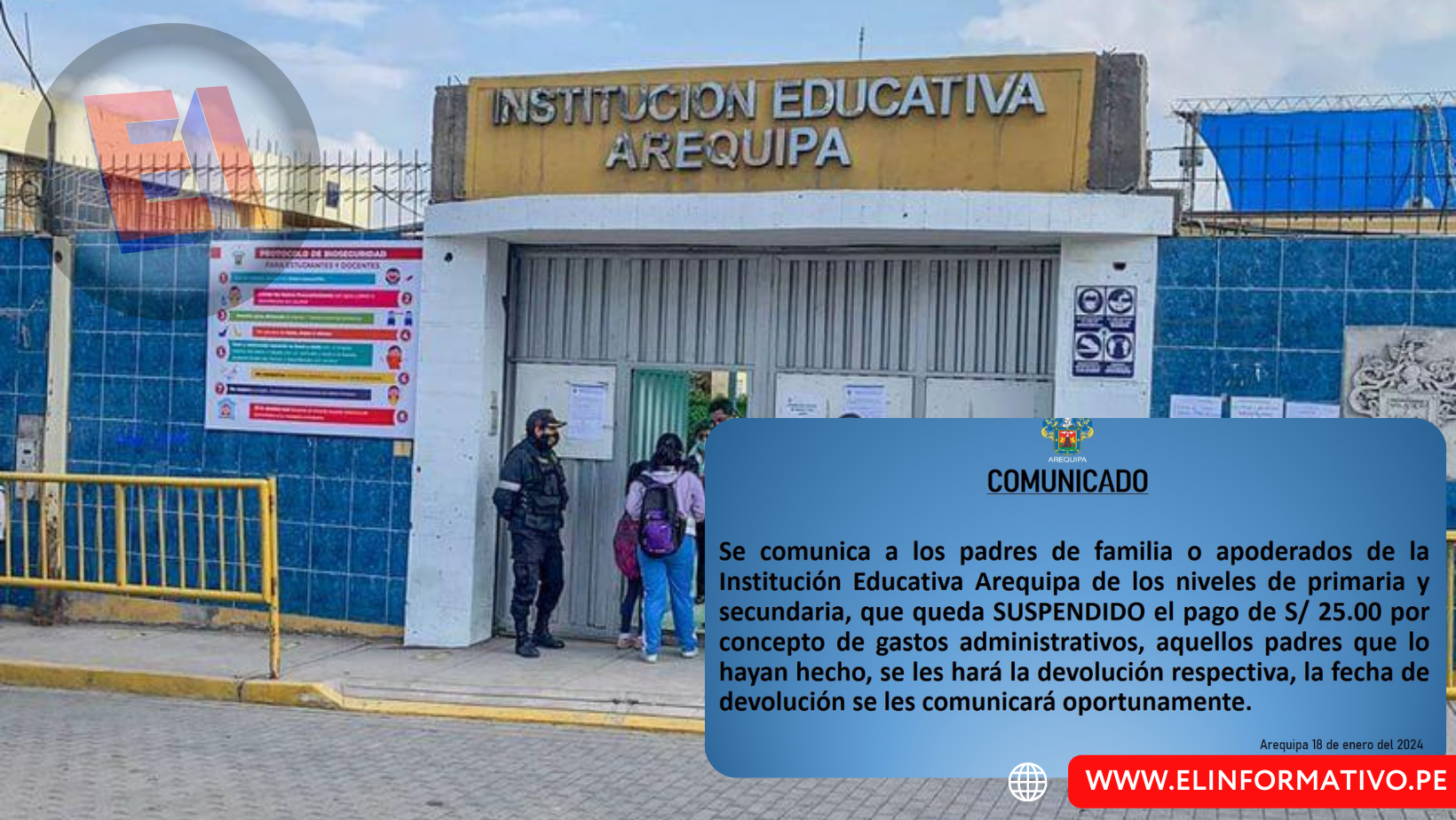 Tras denuncia de padres de familia del colegio Arequipa sobre cobros indebidos por matrícula dirección del plantel da marcha atrás